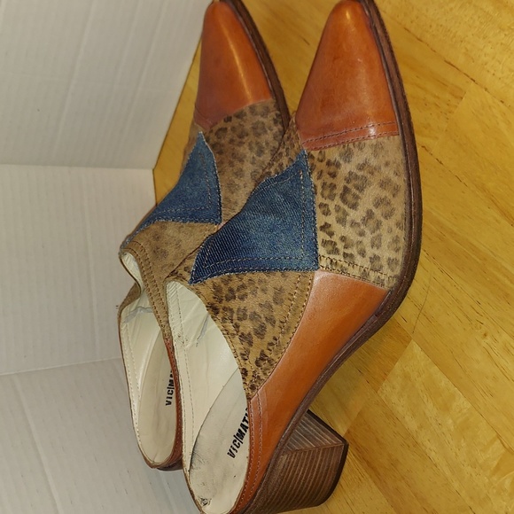 Vic Matié Denim Leather Artsy Patchwork Point Toe Mules 41 RARE